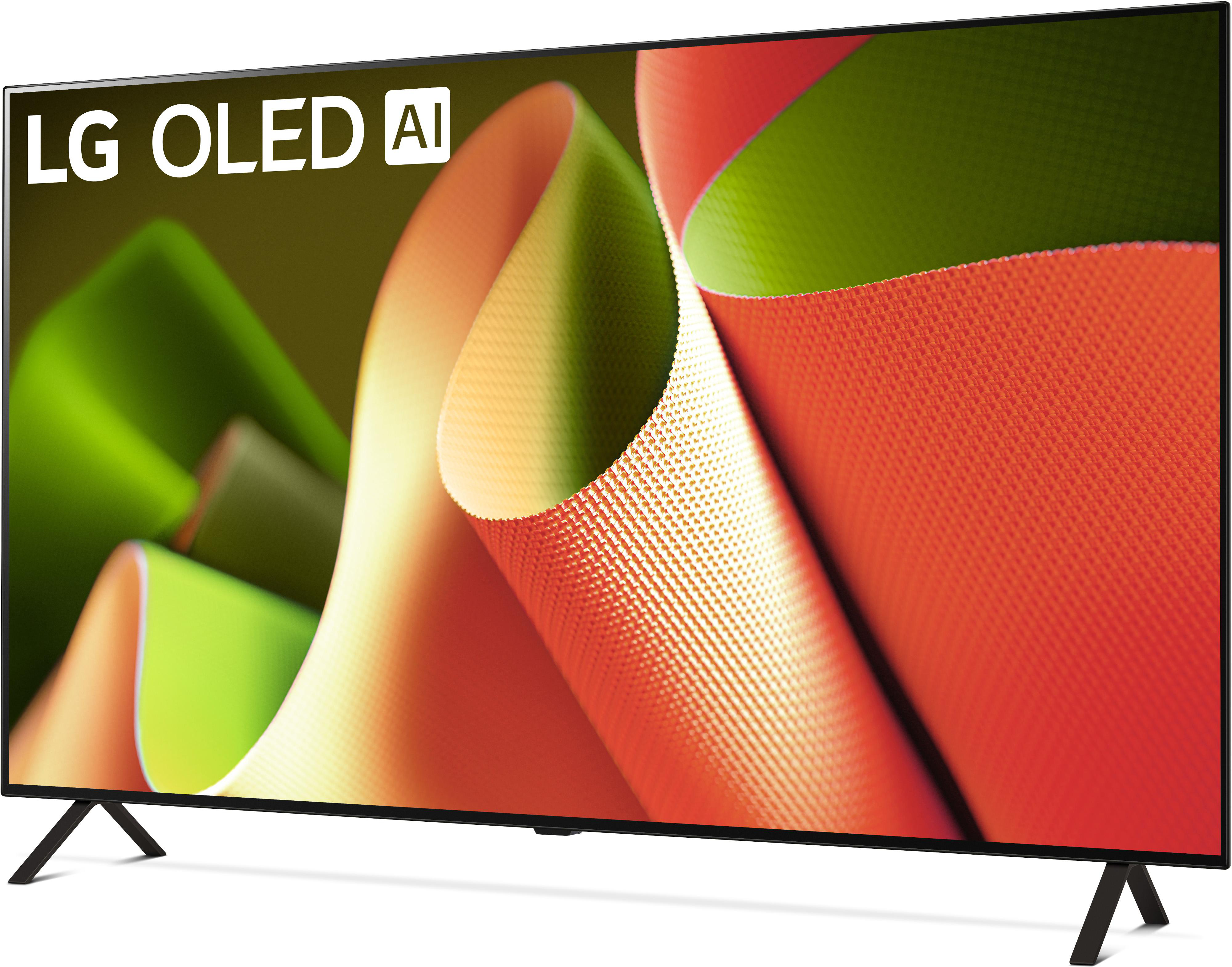 Ein LG OLED AI-Fernseher mit einem farbenfrohen, abstrakten Hintergrund.