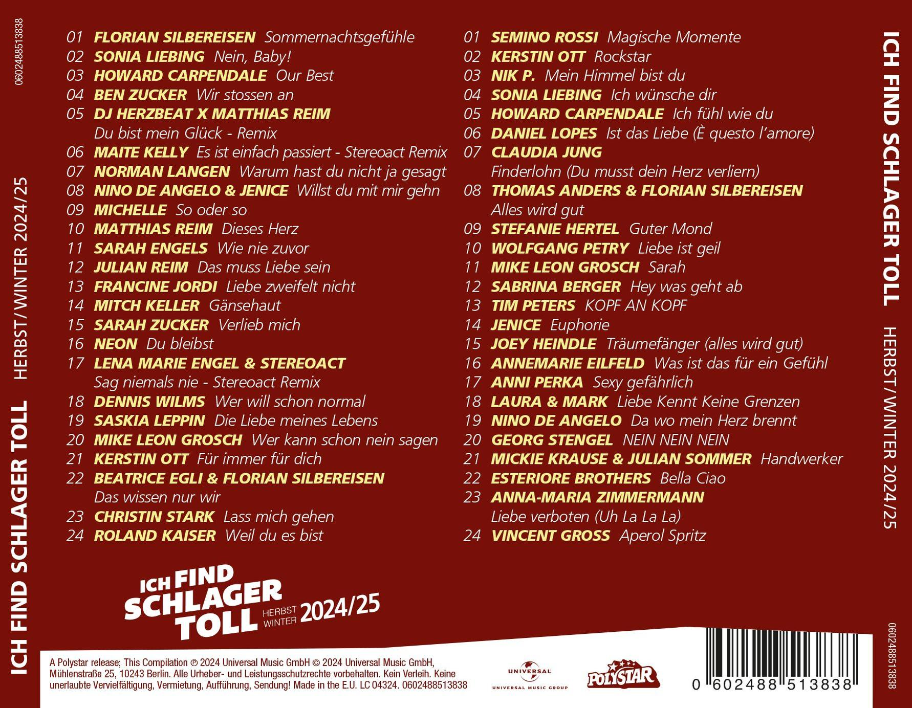 Albumcover mit Songtiteln auf Deutsch und deutschem Text.