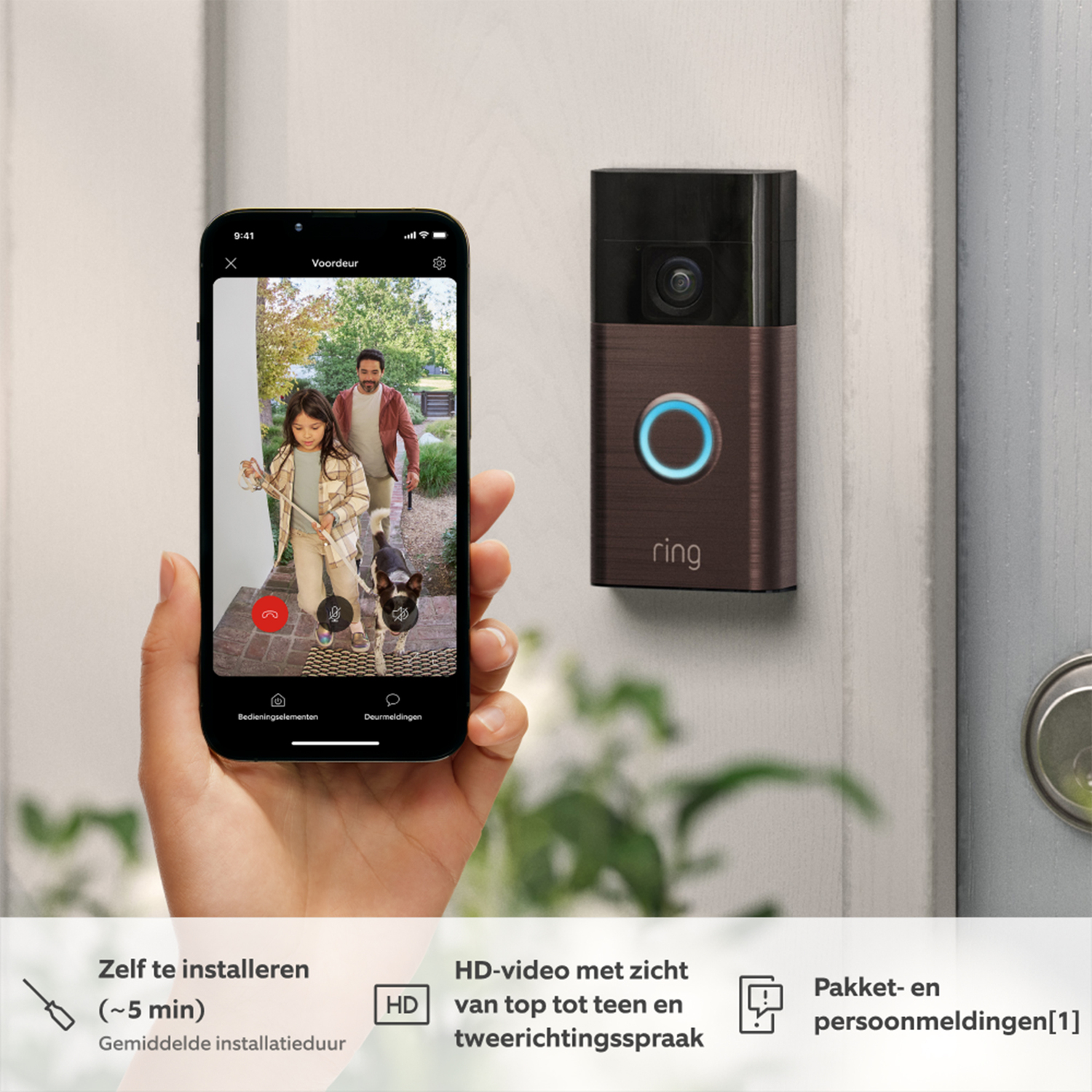 Person using a smartphone to see a live video from a Ring doorbell camera.