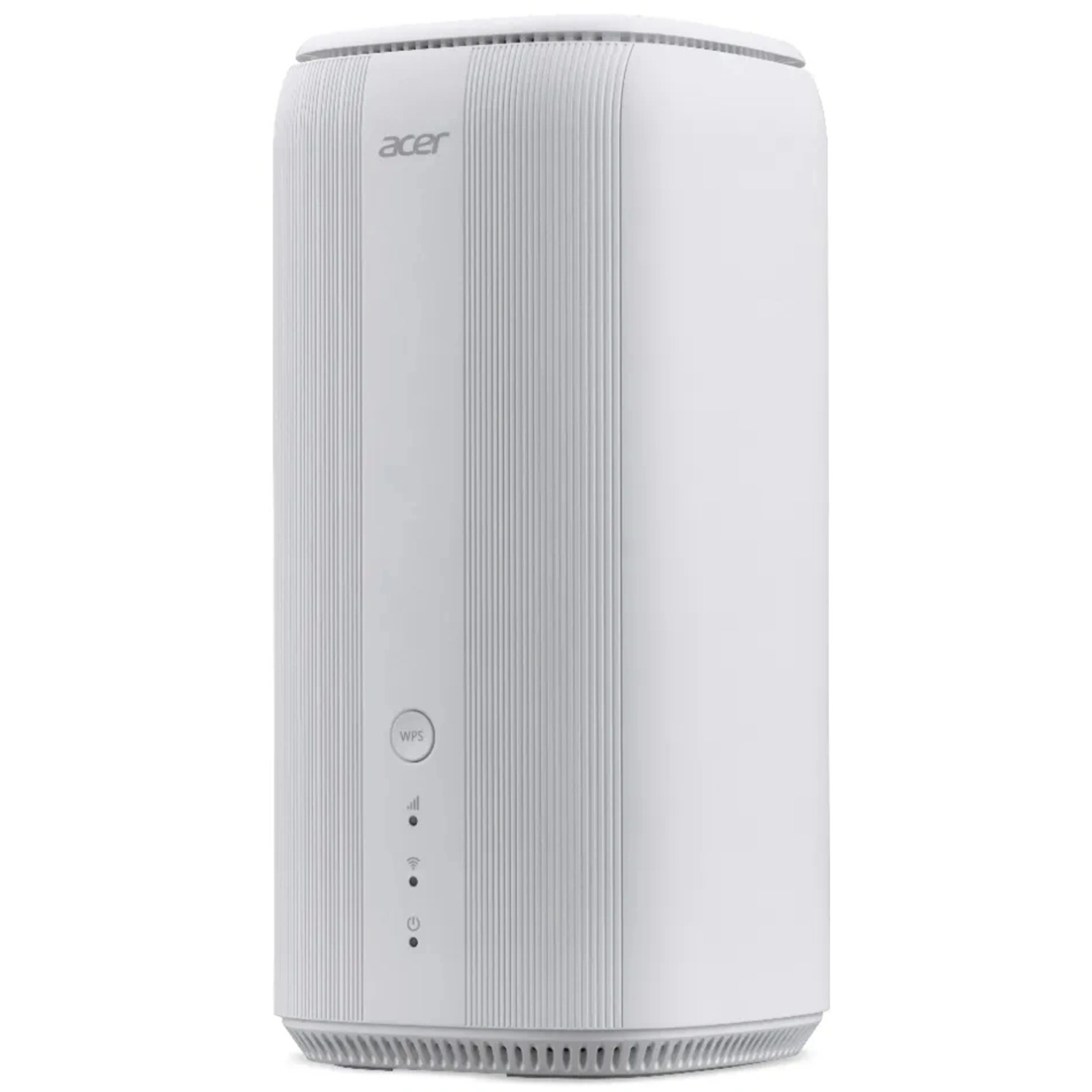 White Acer router with vertical lines, WPS and power indicators. Acer logo on top.