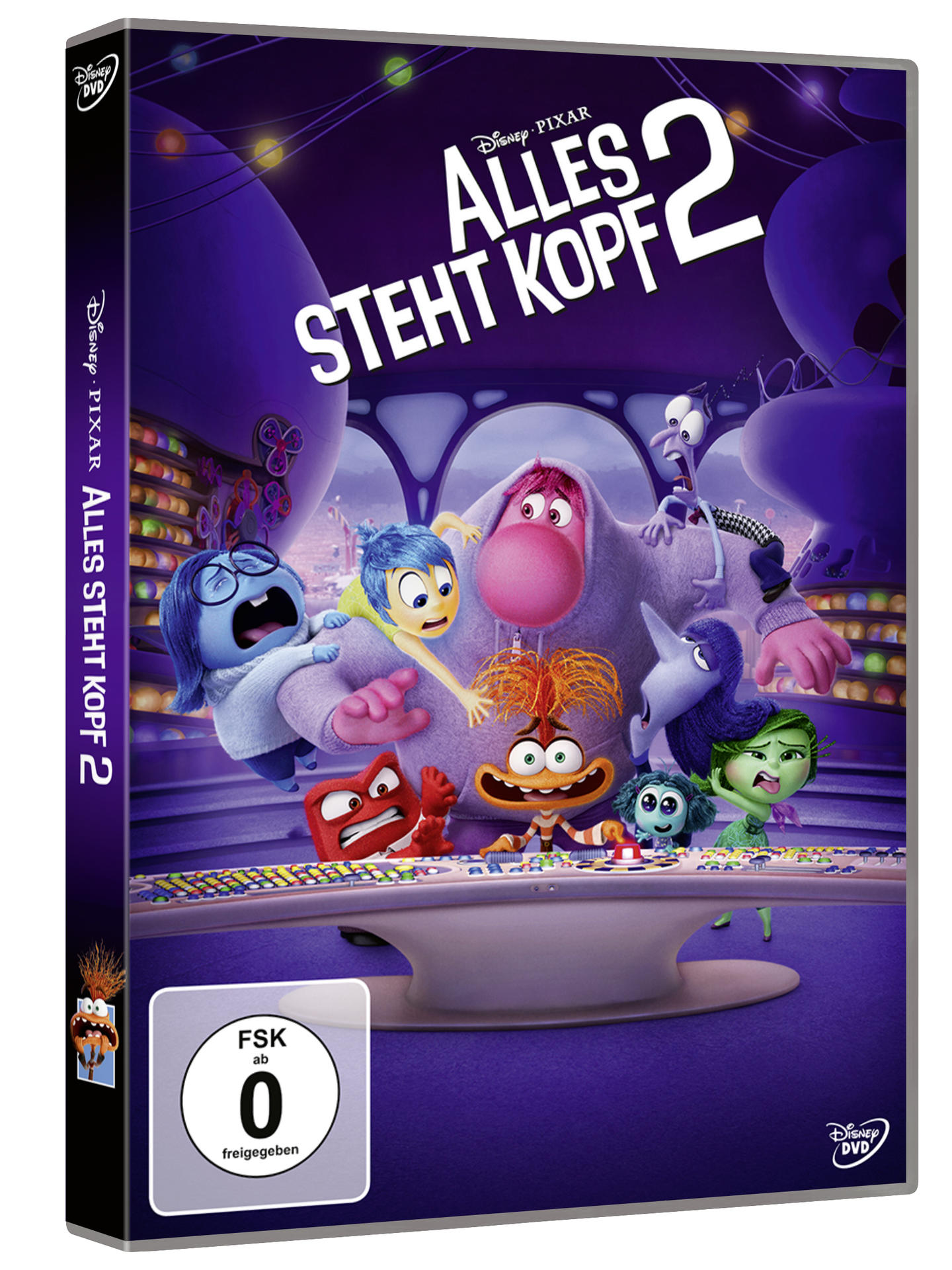 DVD-Hülle von Alles steht Kopf 2, mit animierten Figuren und deutschem Text.