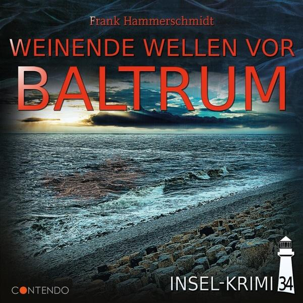 Buchcover: Wellen schlagen an die Küste. Text in Rot.