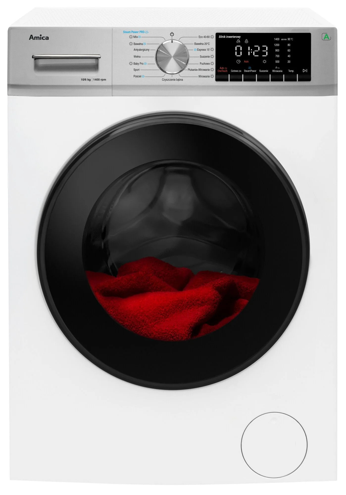 Biała kamera bezpieczeństwa, czarne tło, widok z poziomu oczu.