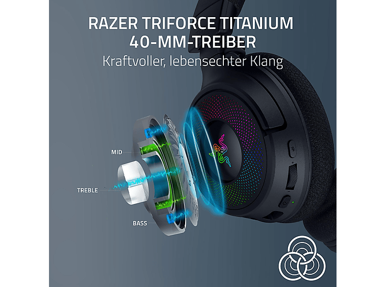 RAZER Kraken V4, Kabelloses Multiplattform RGB, Over-ear Gaming Headset Bluetooth Schwarz — Foto 3 von 5