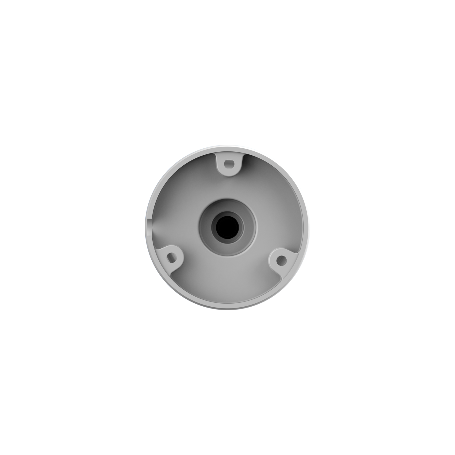 A gray circular base with three holes and a central opening.