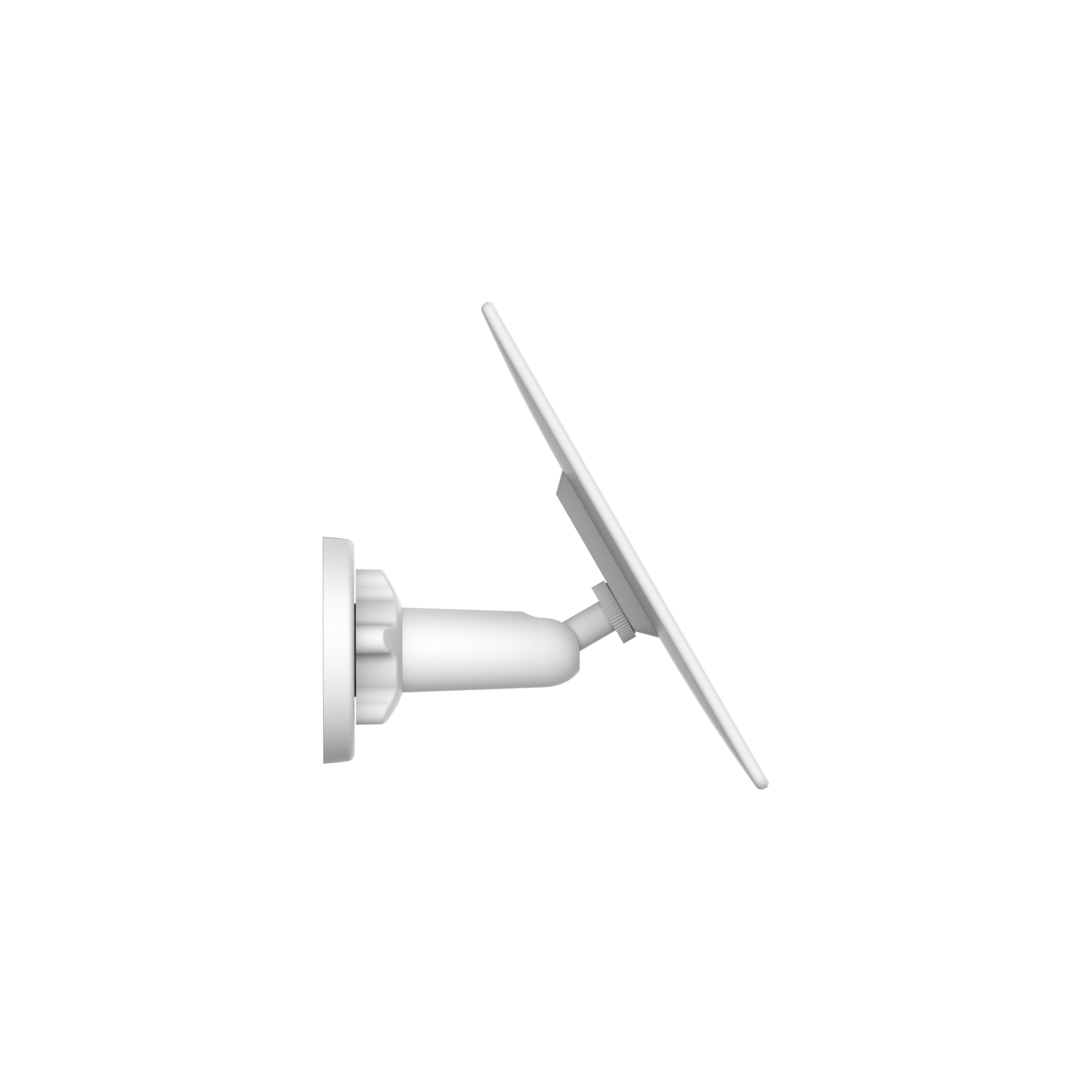 A white solar panel mount on a black background. It is angled from the side.