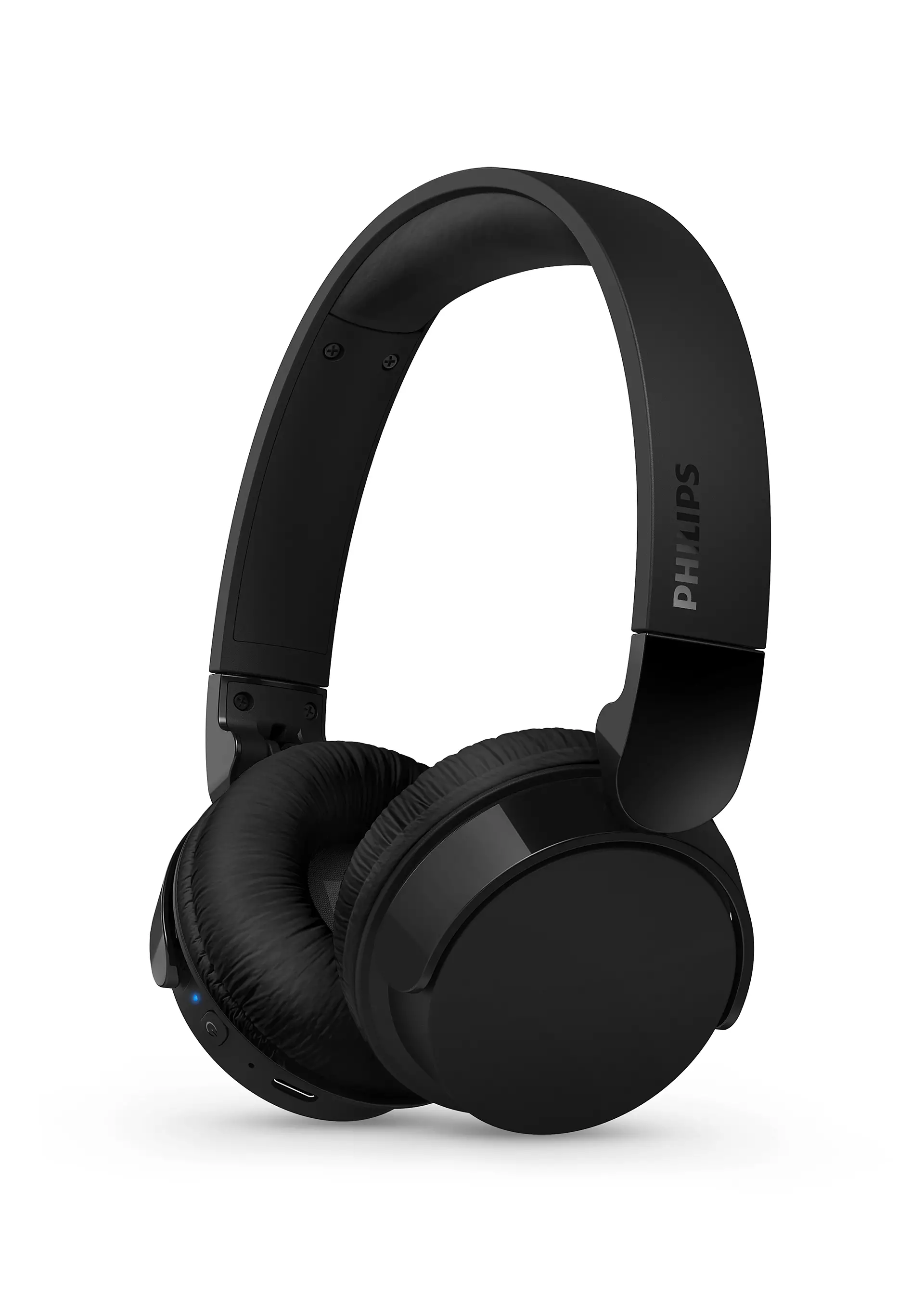 Kafa bandında 'PHILIPS' marka adı bulunan siyah kulaklıklar.