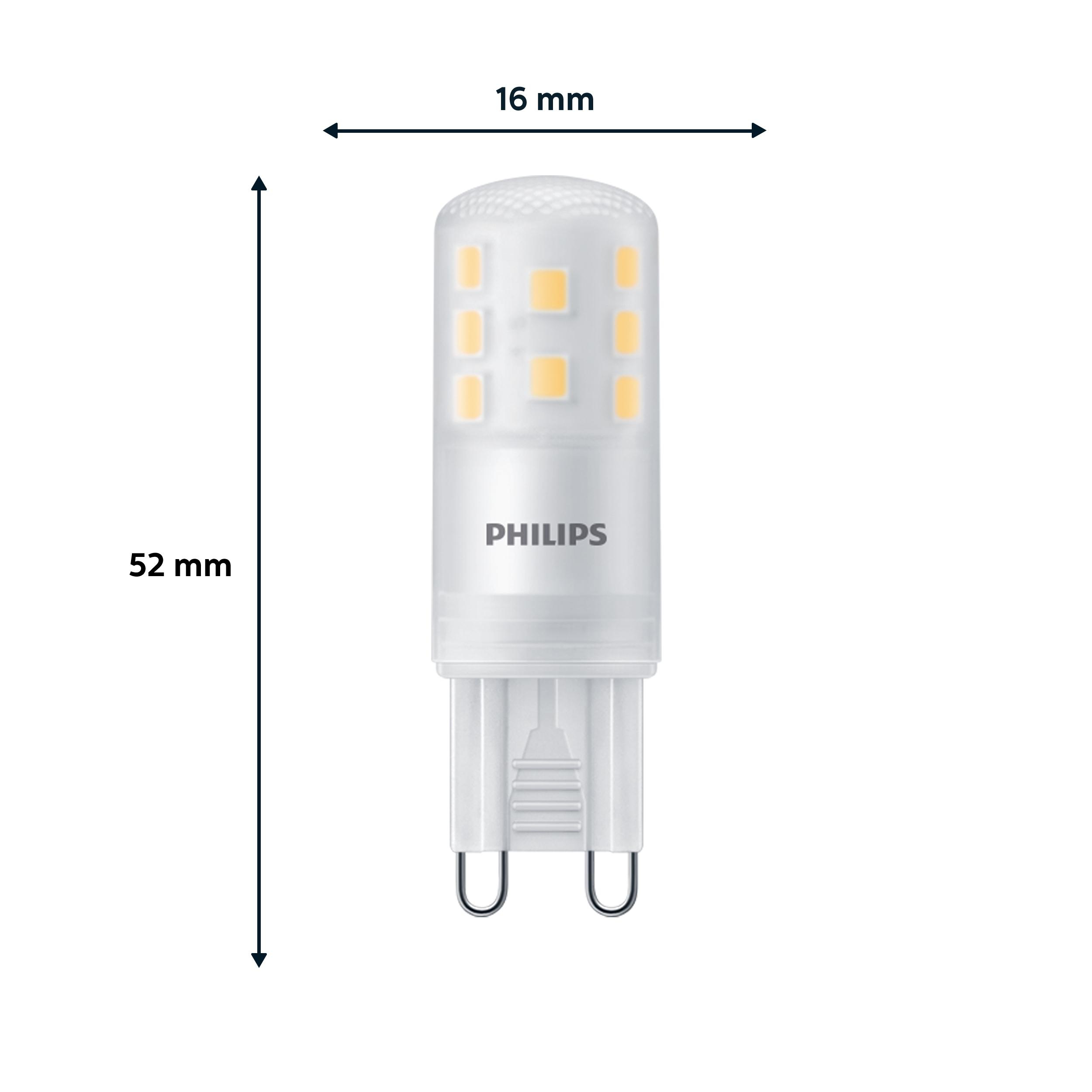 Eine LED-Glühbirne mit Maßen.