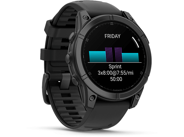 Reloj deportivo - Garmin FĒNIX® E, Acero gris con correa negra, 47 mm, Correa 125-208 1.3