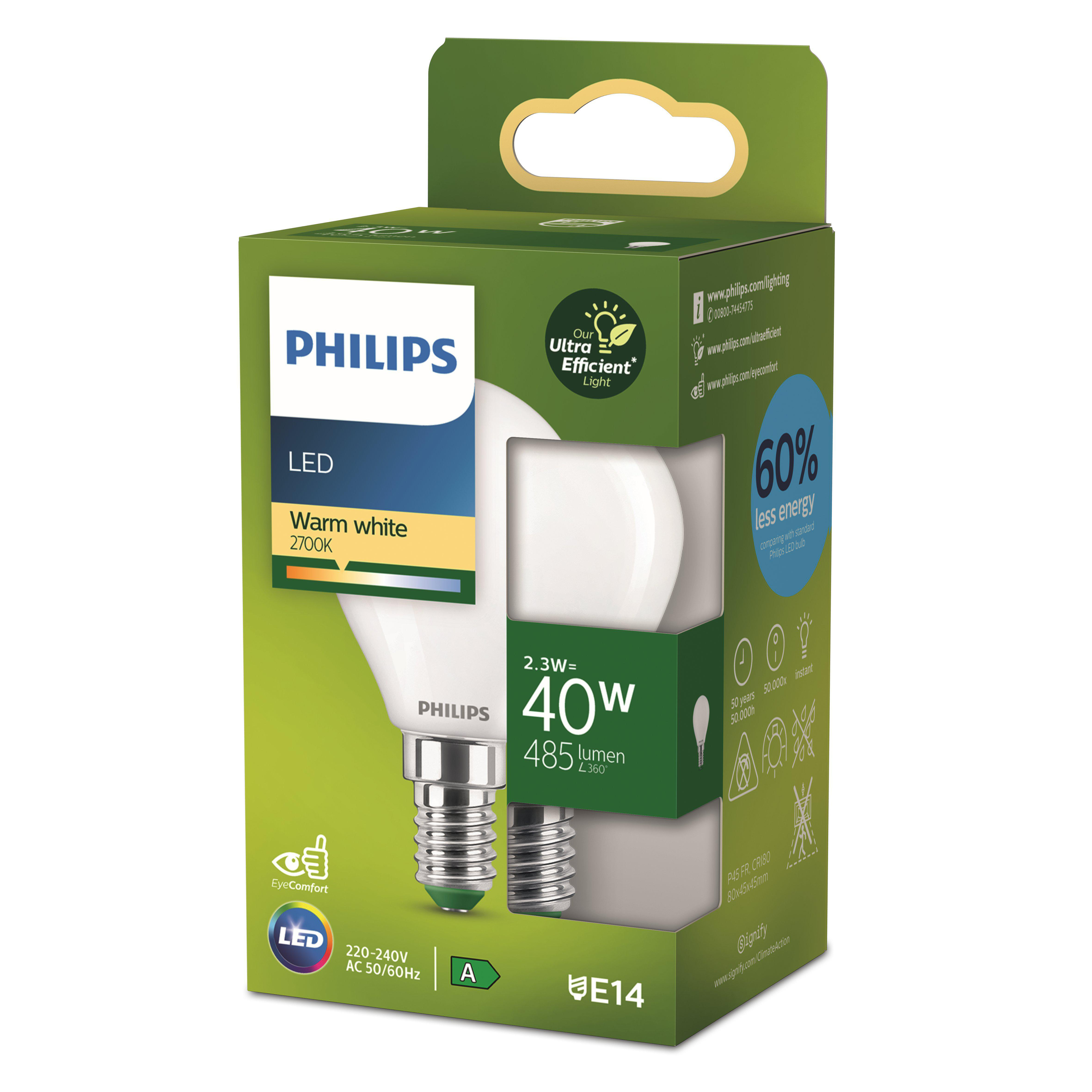 Eine Philips LED-Glühbirne in ihrer Verpackung.