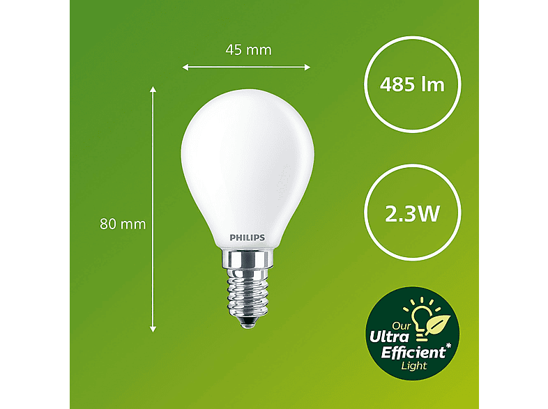 PHILIPS Classic ultraeffizientes LED Leuchtmittel E14 warmweiß 485 Lumen