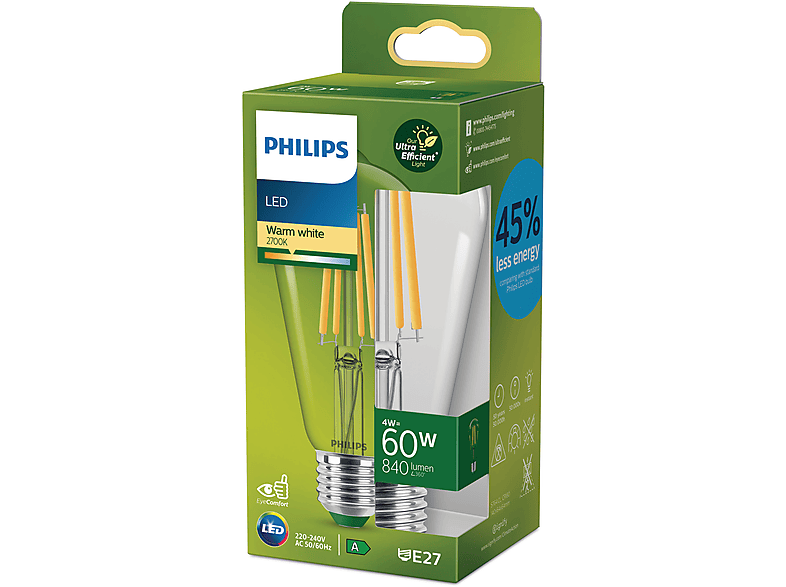 PHILIPS Classic ultraeffizientes LED Leuchtmittel E27 warmweiß 840 Lumen