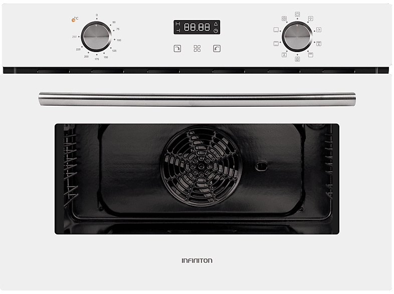 Horno - Infiniton 40ACW0, Multifunción,45 l, 2800 W, 9 funciones, 59.4 cm, Acabado Cristal blanco