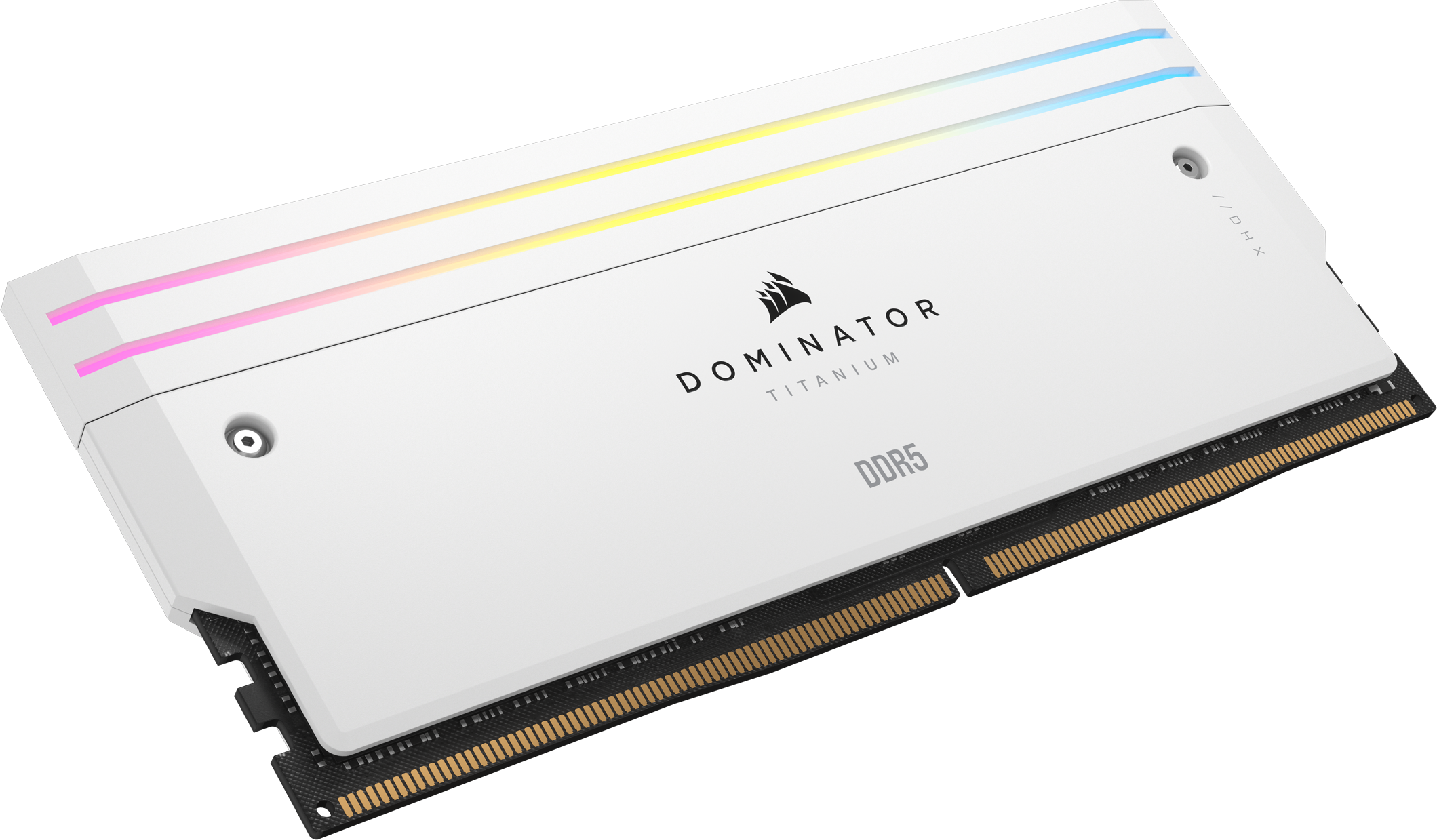 Stick di memoria RAM bianco con luci colorate e la parola DOMINATOR.