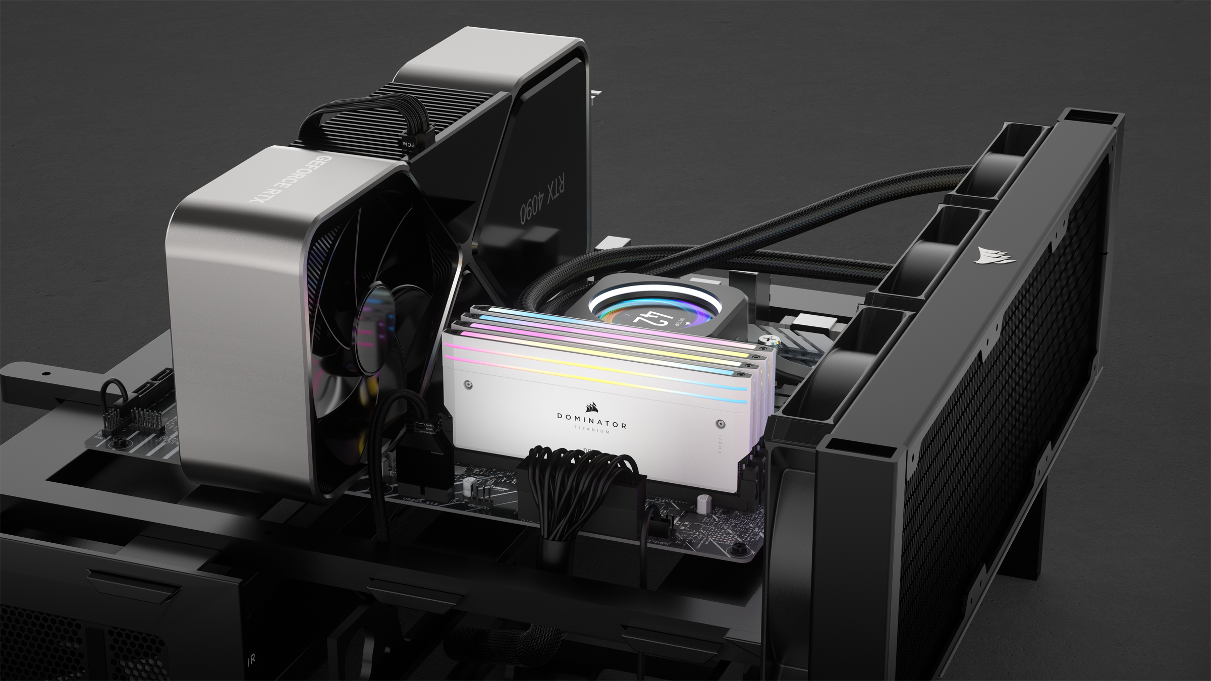 Un'installazione computer che include una scheda grafica e un dissipatore.