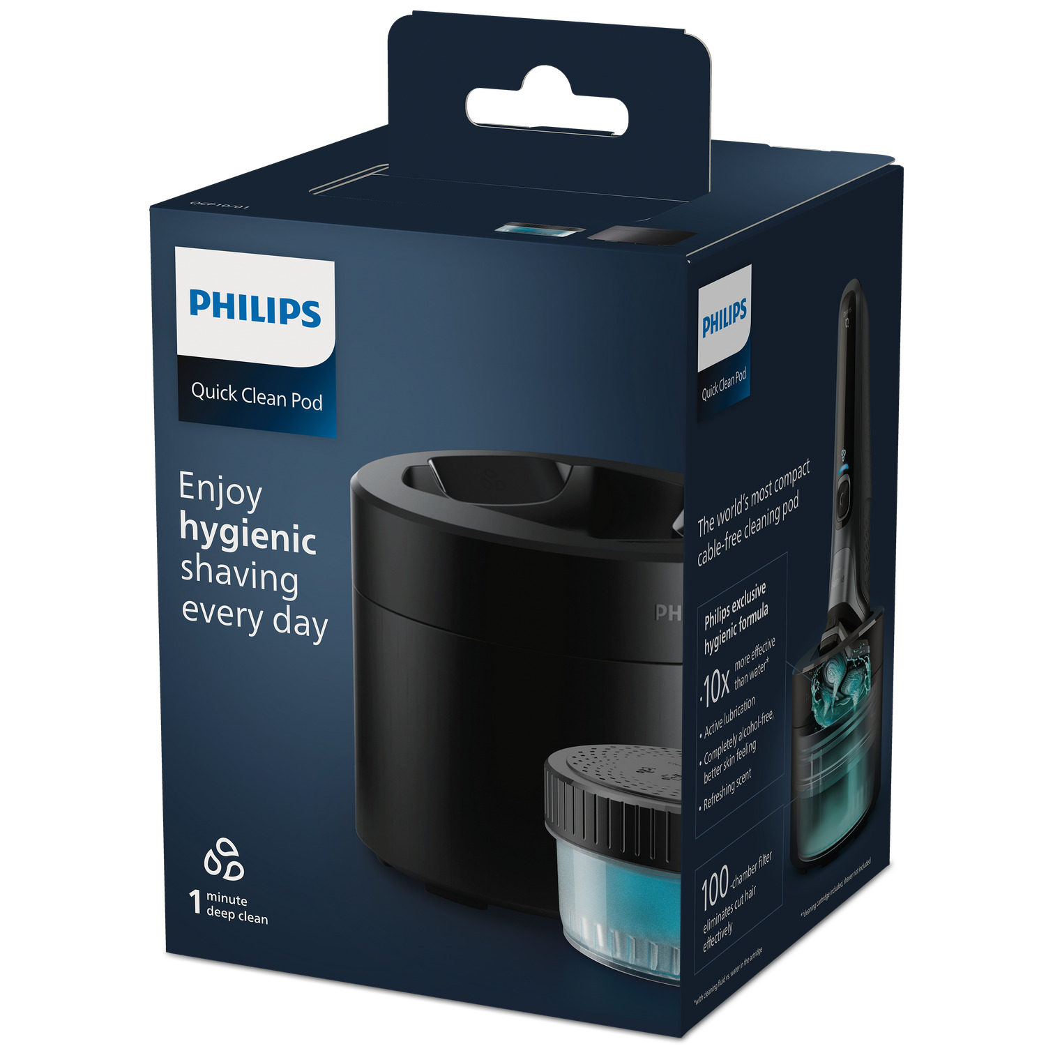 A box with a Philips Quick Clean Pod and a razor.