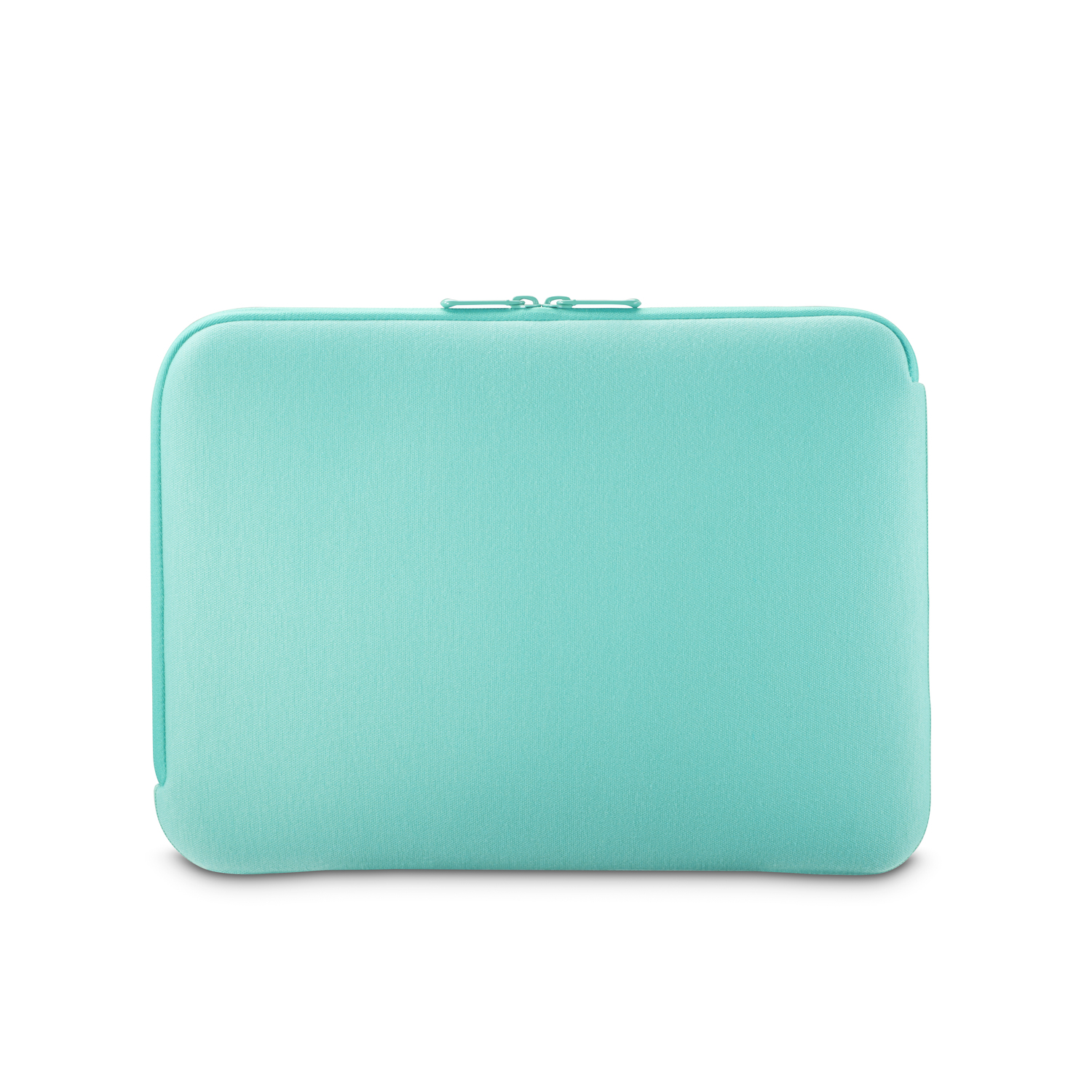 Un étui rectangulaire turquoise avec une fermeture éclair.