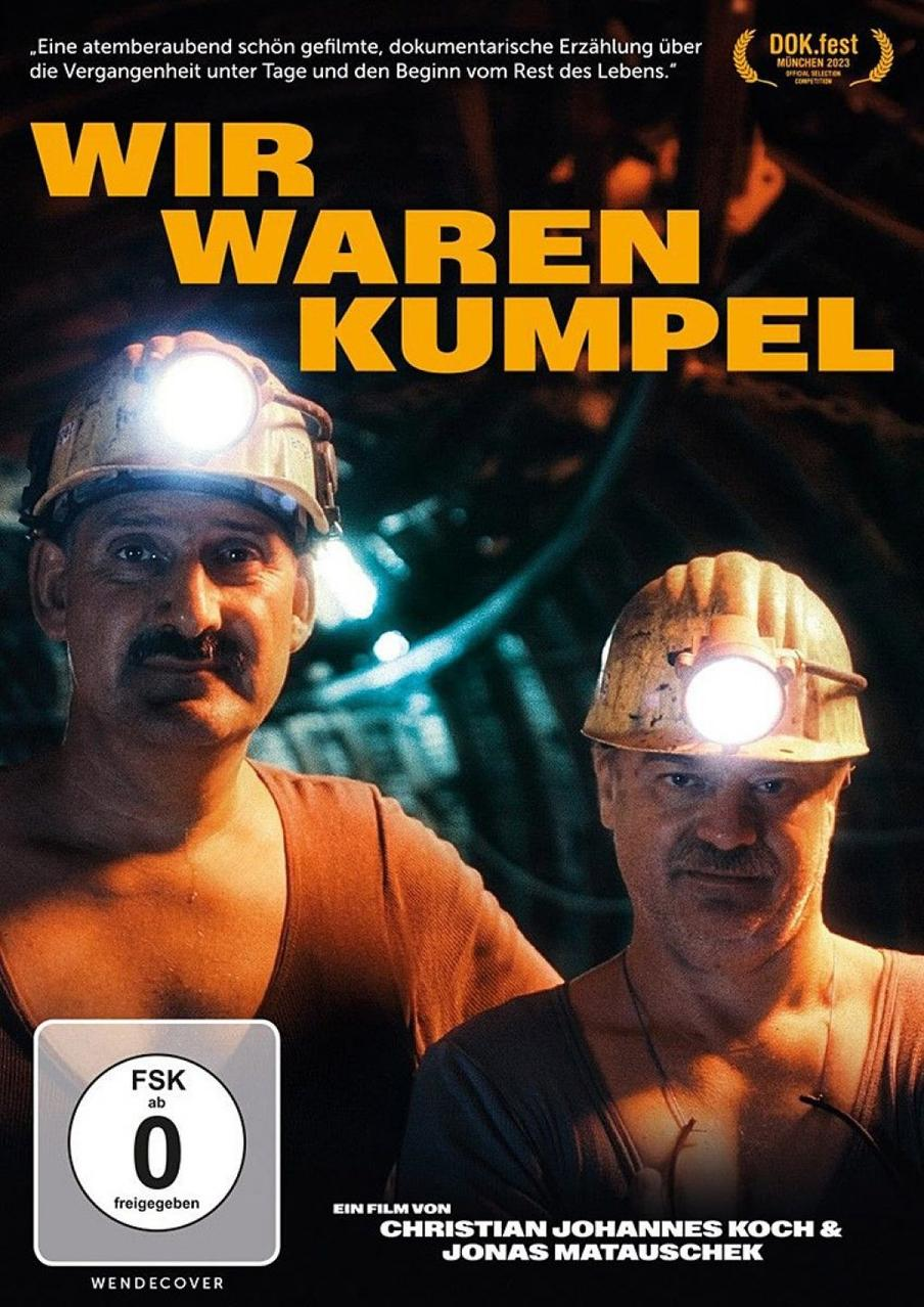 Filmposter mit zwei Männern in Bergmannshelmen. Text: Wir Waren Kumpel, deutscher Titel.