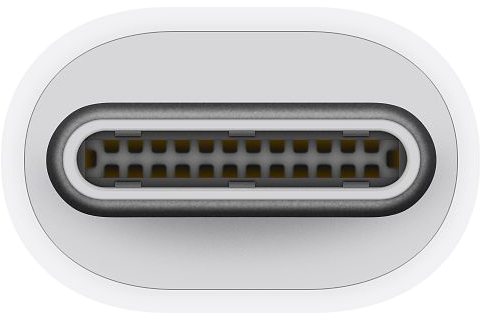 Draufsicht auf einen weißen USB-C-Anschluss mit sichtbaren internen Pins.