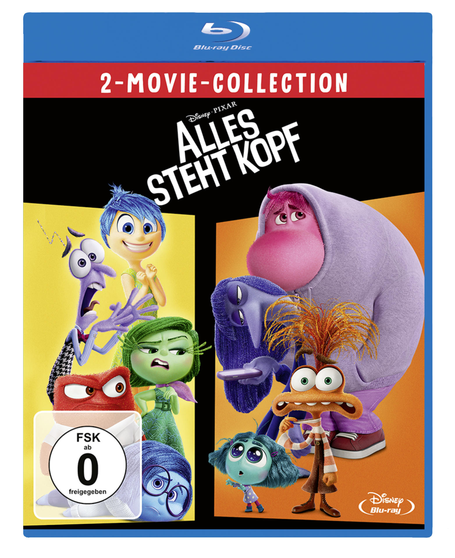 Blu-ray-Cover mit mehreren Zeichentrickfiguren. Titel: Alles steht Kopf.