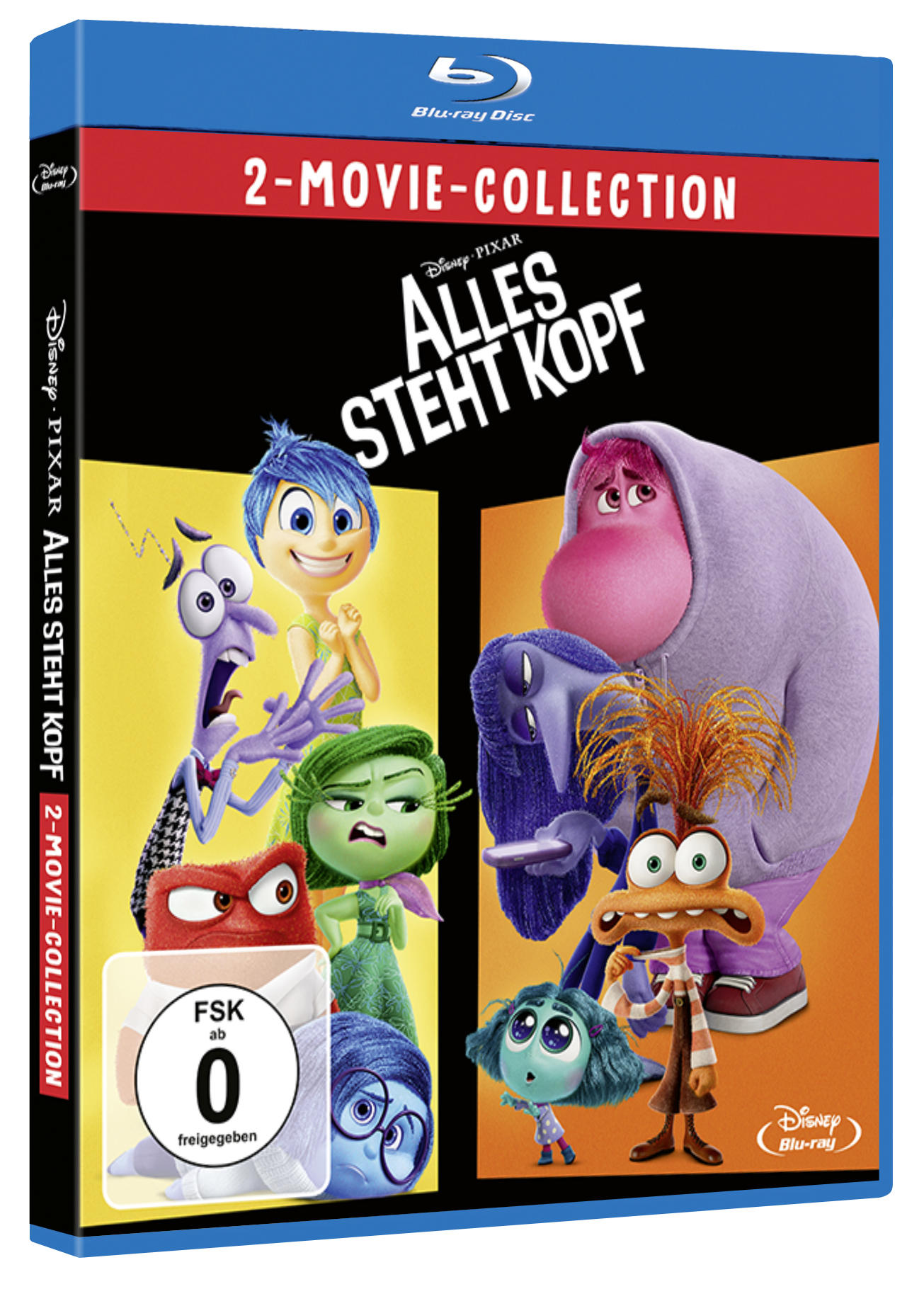 Blu-ray-Filmhülle mit Inside Out-Charakteren, auf Deutsch, blaue Hülle.