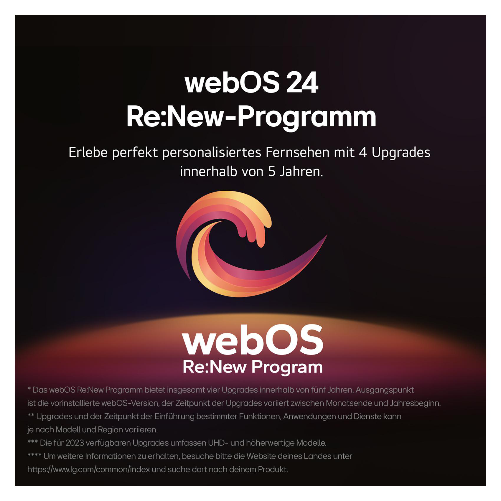 Weißer Text auf dunklem Hintergrund. webOS 24 Re:New-Programm mit Informationen.