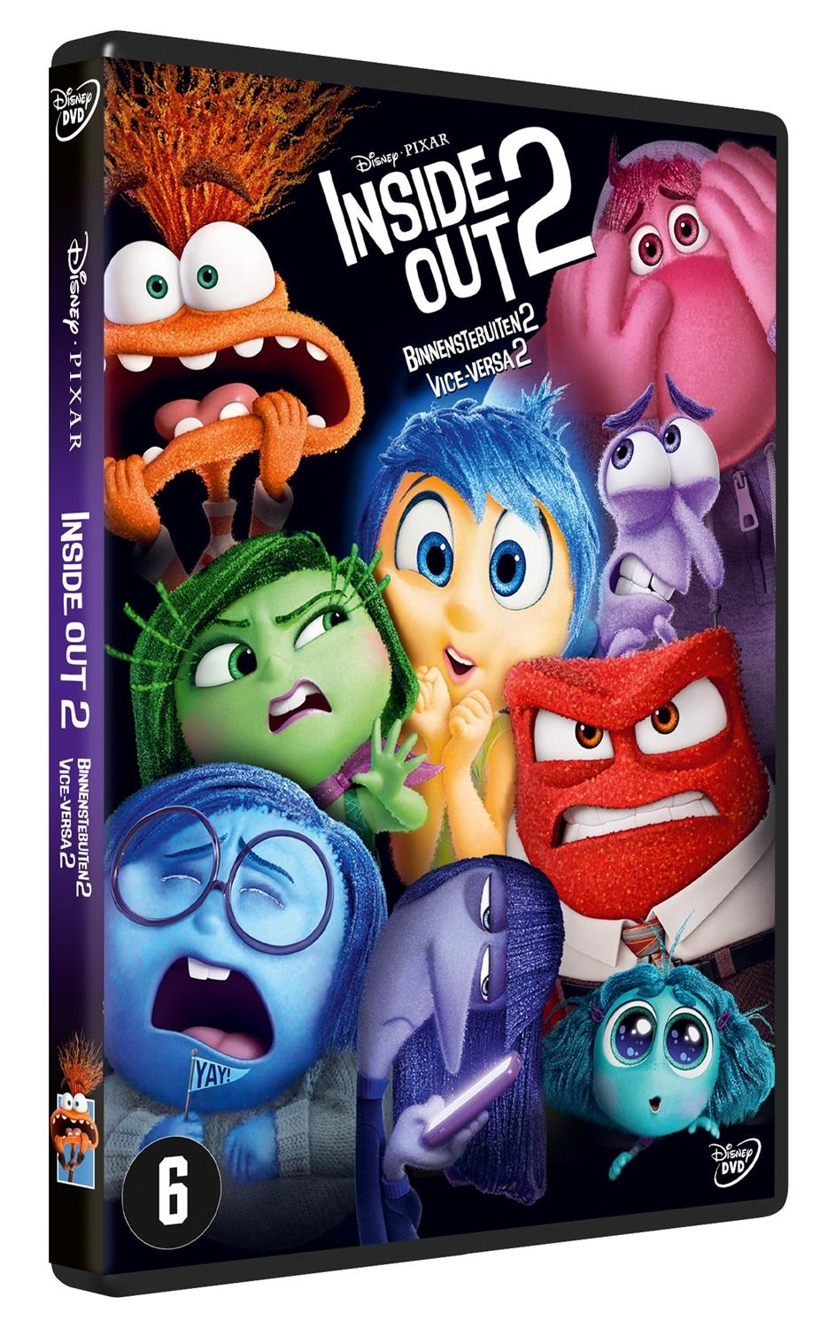 DVD box of Inside Out 2, featuring characters from the movie. The cover shows the movie title and characters.