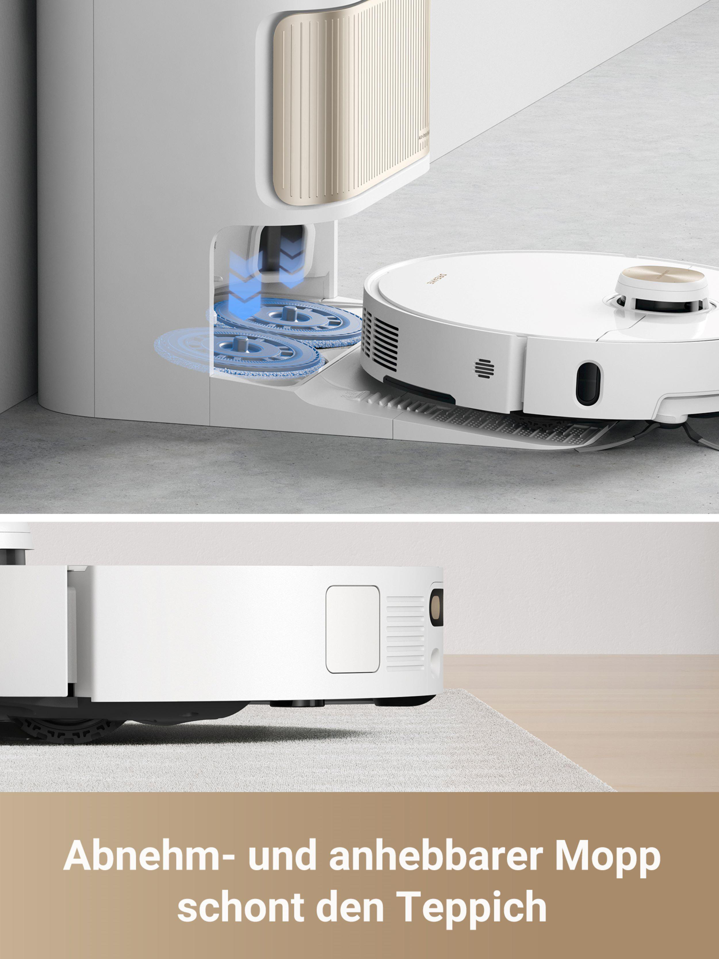 Roboter-Staubsauger mit abnehmbarem Mopp, der Teppiche schont.