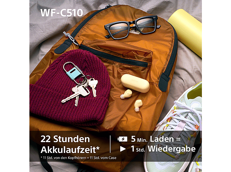 Sony WF-C510 - hohe Soundqualität, Schnellladefunktion, 22h Akkulaufzeit, Bluetooth Multipoint Connection, Ambient Sound-Modus, Spotify Tap, IPX4 - Gelb; True Wireless Kopfhörer — Foto 5 von 5