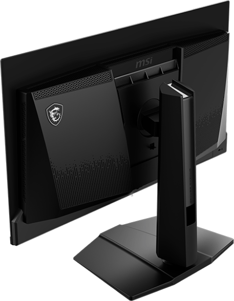 Vue arrière d'un moniteur de jeu MSI noir avec le logo MSI.