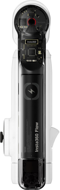 Insta360 Flow eszköz, metszeti nézettel, a belső alkatrészeket és az Insta360 logót mutatja.