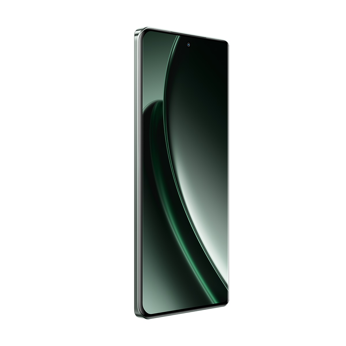 Yeşil bir akıllı telefon, yan görünüm, beyaz üzerine izole edilmiş.