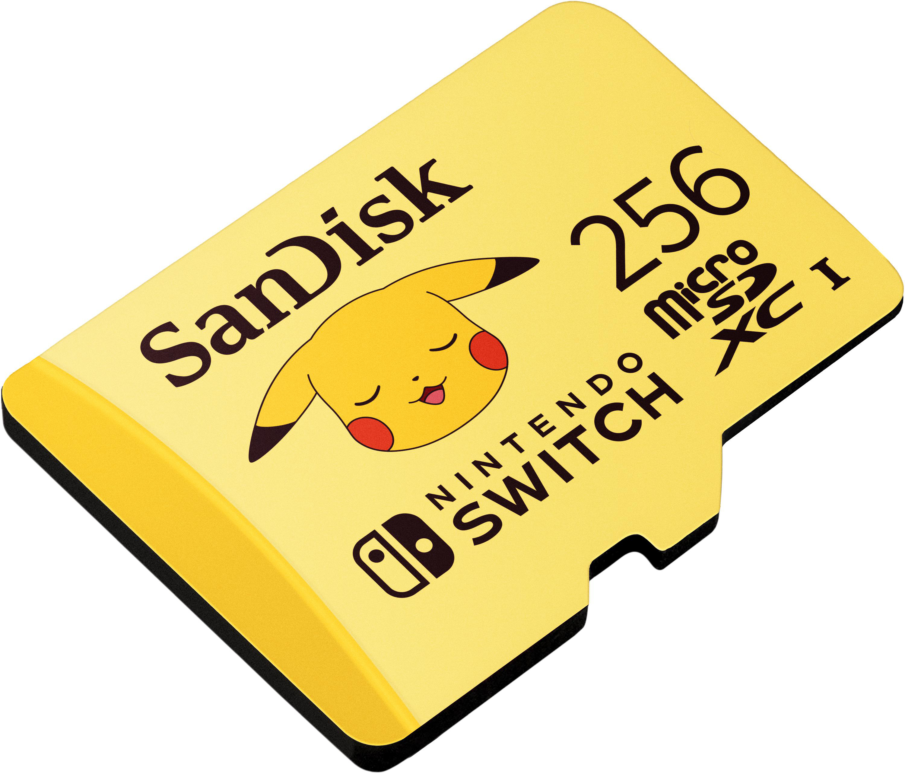 Eine gelbe SanDisk microSD-Karte mit Pikachu.