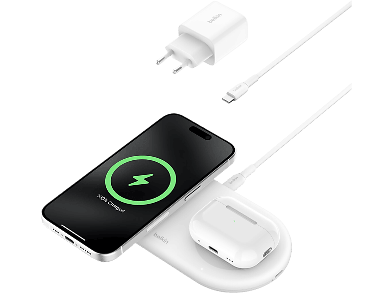 Belkin BoostCharge Pro Chargeur Sans Fil Magnétique 2-en-1 avec Qi2