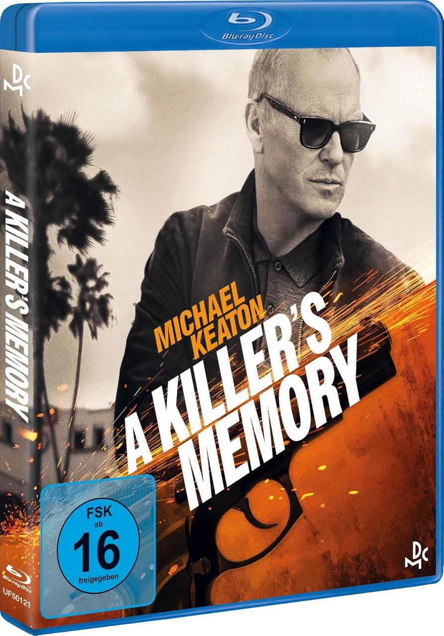 Eine Blu-ray-Box mit Michael Keaton auf dem Cover, betitelt 'A Killer's Memory'.