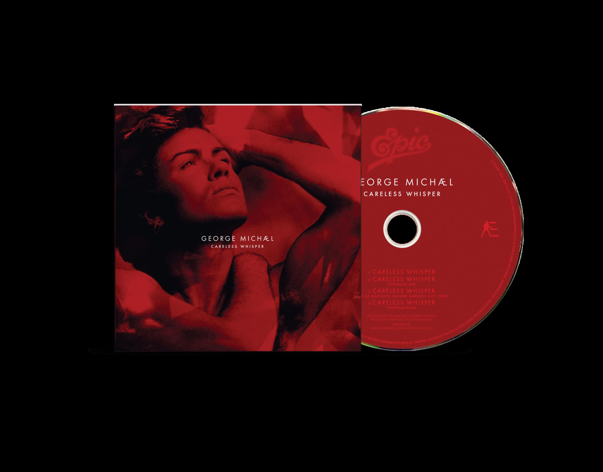 George Michael "Careless Whisper" CD borítója. Vörös színséma, George Michael képével.