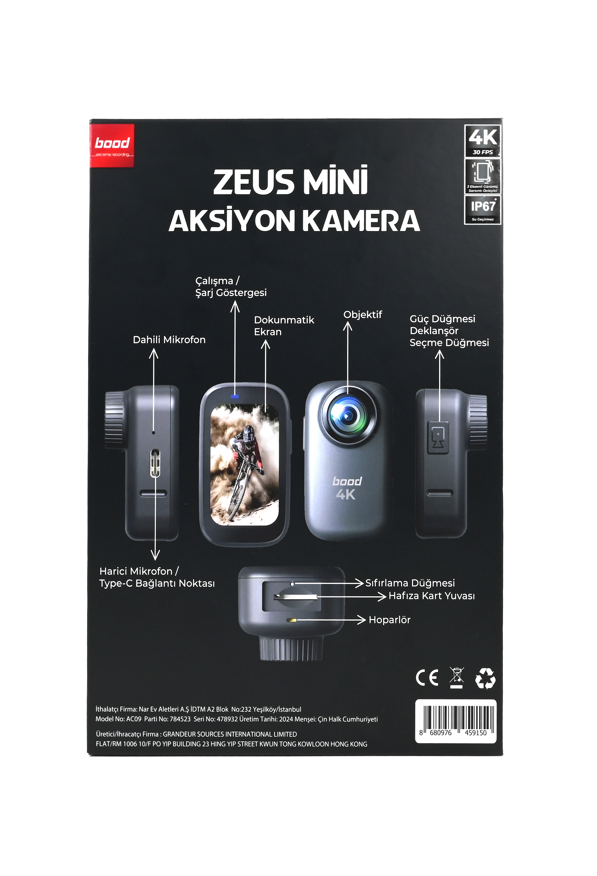 BOOD Zeus 4K Dahili Mikrofonlu Mini Aksiyon Kamera Fiyat & Özellik