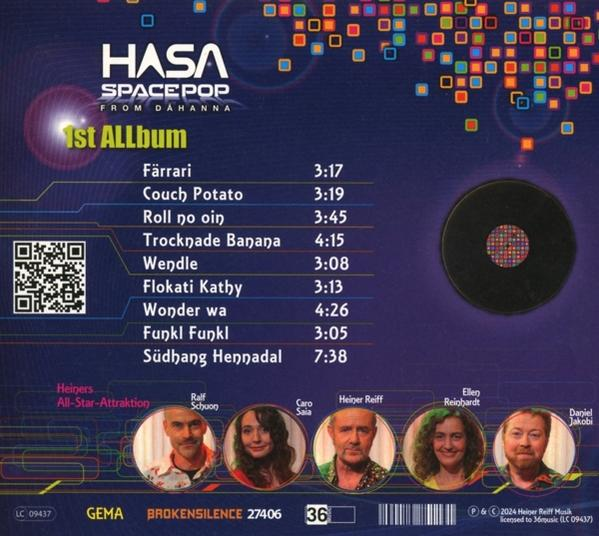 Albumcover mit Titelliste, Fotos der Bandmitglieder und einer CD-Grafik.