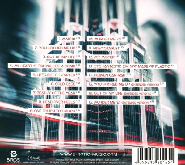 Die Rückseite einer CD-Hülle mit einem Stadtbilddesign.