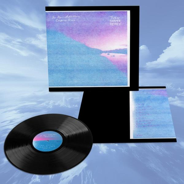 Ein Schallplattenalbum mit Vinylplatte und Artwork auf blauem Grund.