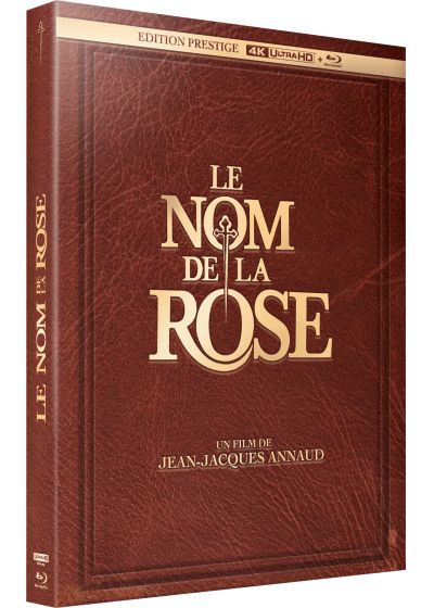 DVD-hoes voor "Le Nom de la Rose", bruine leerachtige textuur, gouden letters en 4K Ultra HD logo.