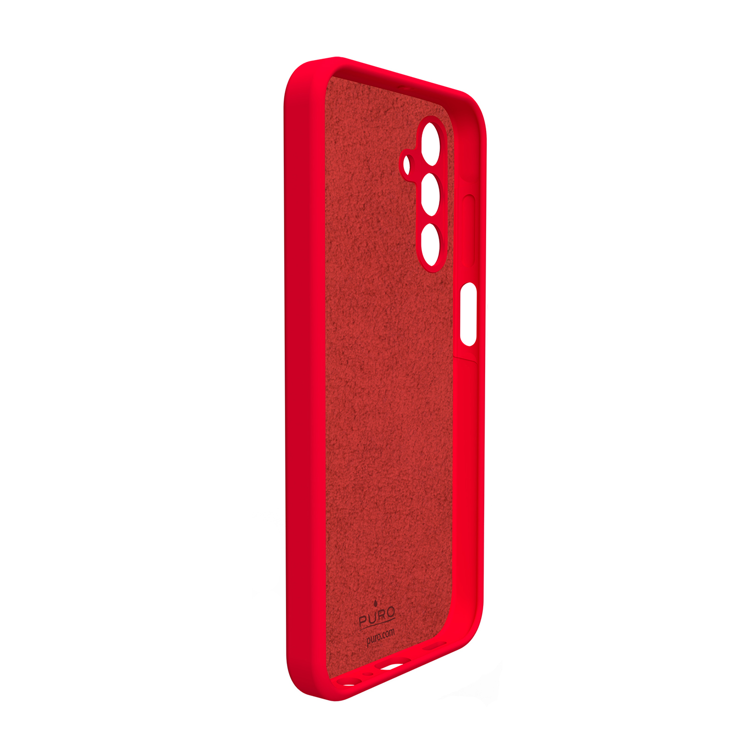Custodia per telefono rossa e rosso-marrone, con fori per la fotocamera.