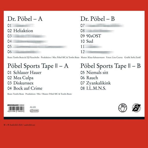 Albumcover. Titel: Pöbel Sports Tape II - A & B. Text mit Titeln und Credits.