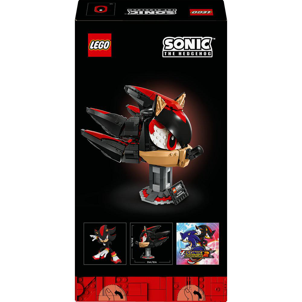 Lego Sonic the Hedgehog. Ein Set Lego-Bausteine in einer Box, mit Sonics Kopf.