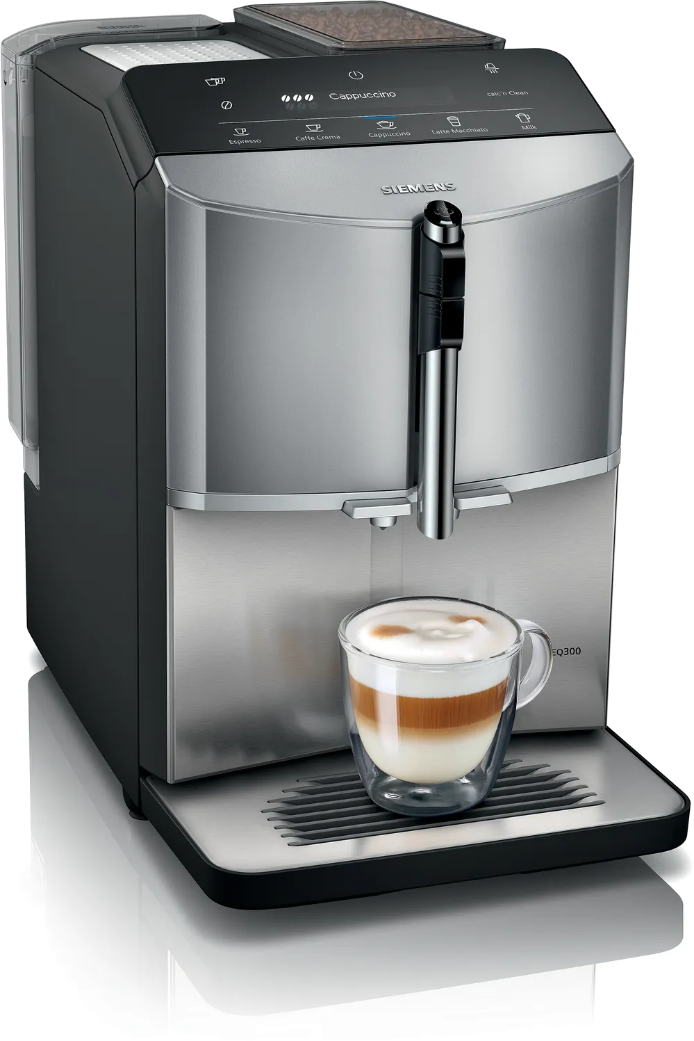 SIEMENS TF305E04 Automata kávéfőző EQ300 15 bar, AromaIntense, tejhabosító, csészemelegítő, inox előlap