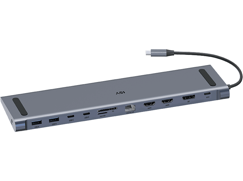 ISY IDO-1100, Entradas USB A, C, HDMI, Audio 3.5mm, SD y microSD, Carga hasta 100W, Gris