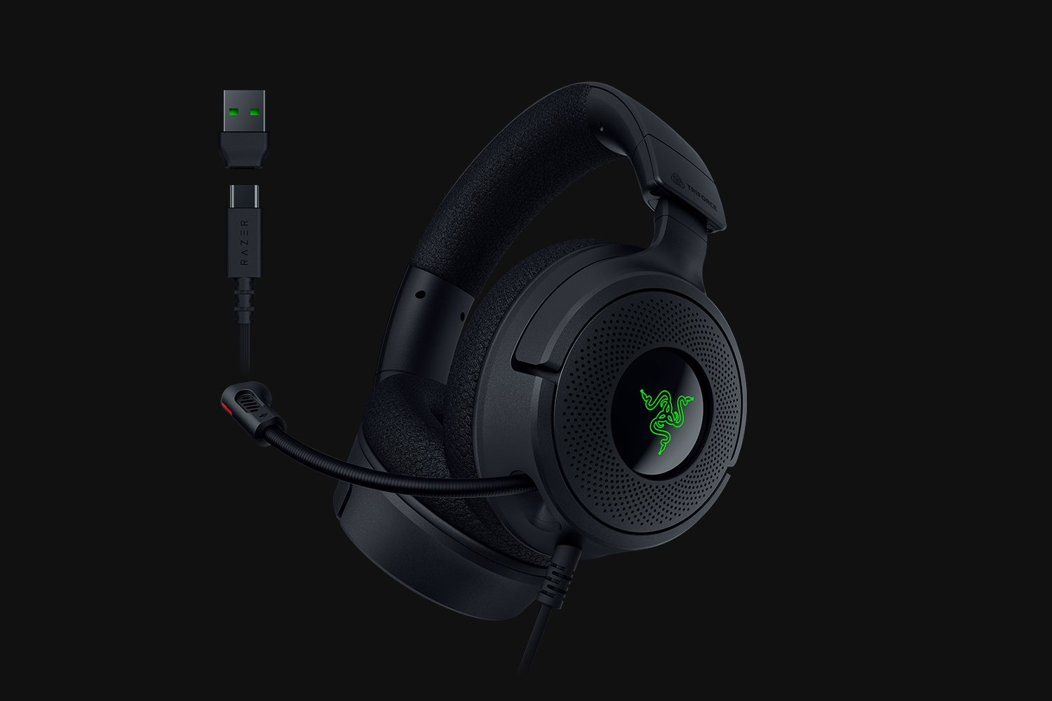 Cuffie da gioco Razer nere. Include microfono e cavo USB.