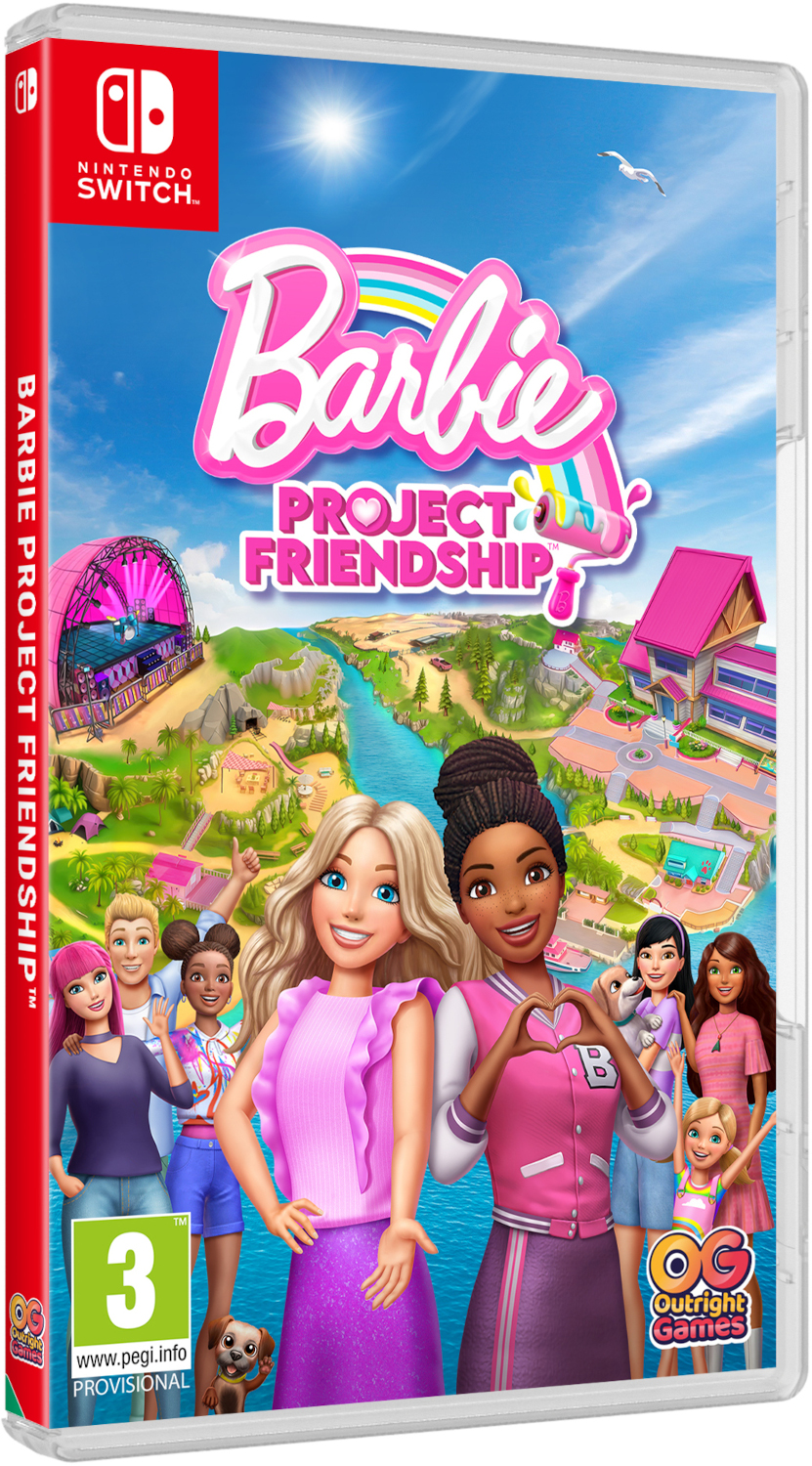 Barbie Project Friendship játékkártya Nintendo Switchre, Barbie és barátai színes tájban.