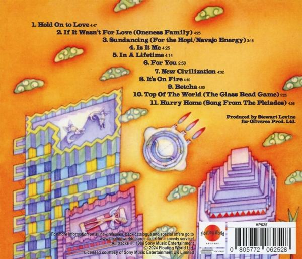 Album borító dalszövegekkel, grafikával és vonalkóddal. A háttér narancssárga felhőkkel.