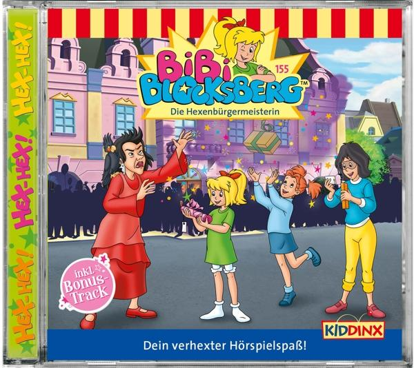 BiBi Blocksberg CD-Cover. Cartoon-Szene mit Figuren und Text, bunt.